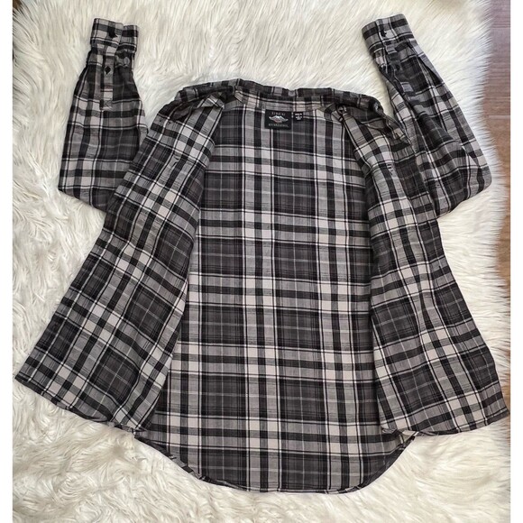 Harley-Davidson Men’s Plaid Button Shirt Gray Black Cotton Long Sleeve Size L - Picture 7 of 11